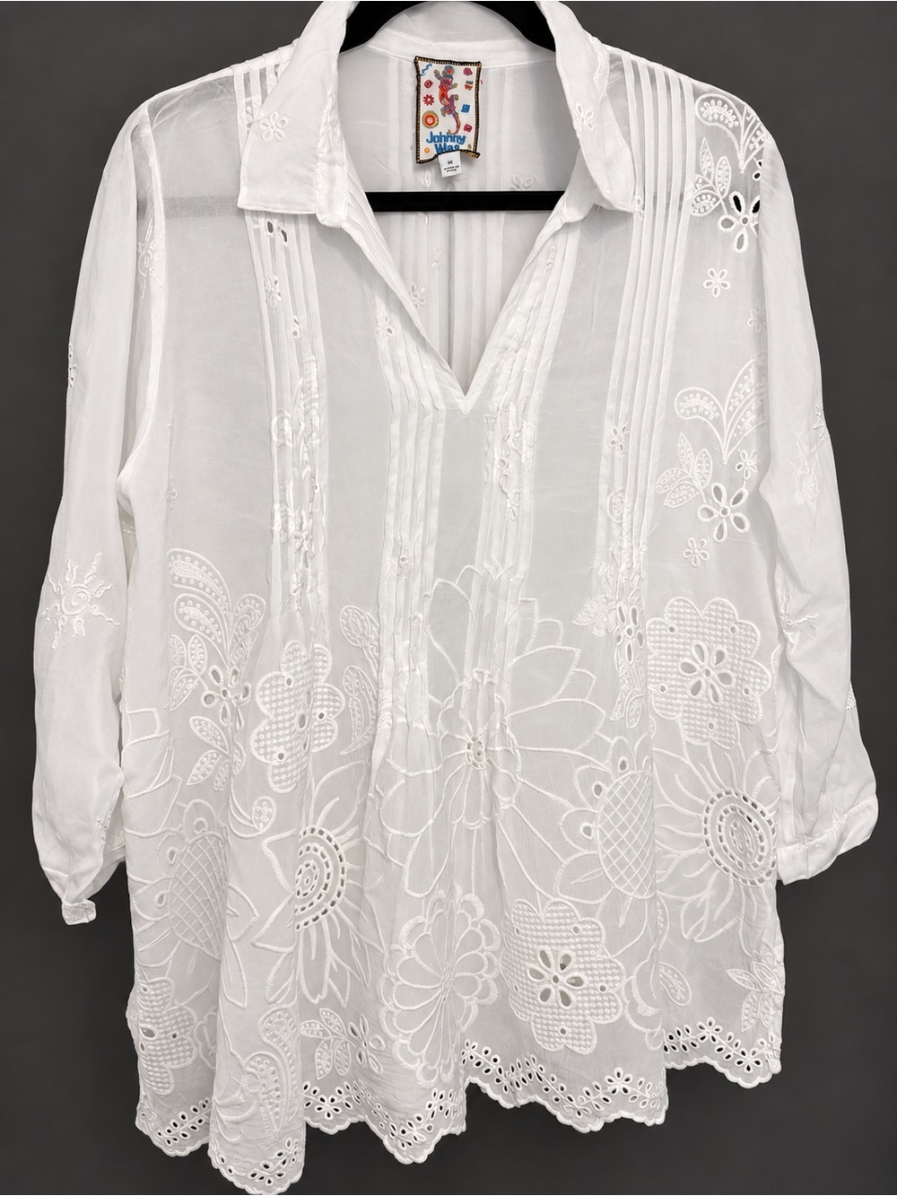 Johnny Was White Embroidered Eyelet Tunic Blouse Boho